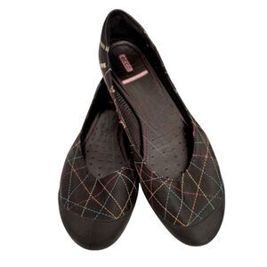 ECCO Black Rainbow Stitching Round Toe Leather Flats Size 38 US 7/ 7.5